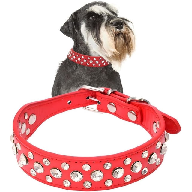 Small Dog Collar For Female Dogs, Bling Puppy Collar Faux Leather Fancy Diamond Crystal Glitter Pretty Jewel Rhinestone Cat Collars For XXS XS Small Medium Large Pet Girl Dogs,