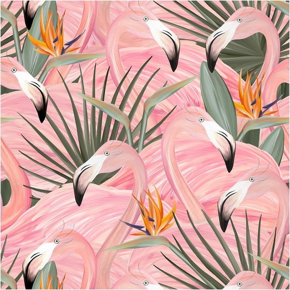 Pink Wallpaper Peel and Stick Tropical Flamingos Removable Stick on Contact Paper for Bedroom Pink/Green/Orange 17.7in x 9.8ft