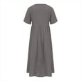 thumbnail image 5 of Vestido largo boho de manga corta con cuello en V y bolsillos para mujer: vestido de playa de poliéster con estampado floral para el verano, 5 of 5