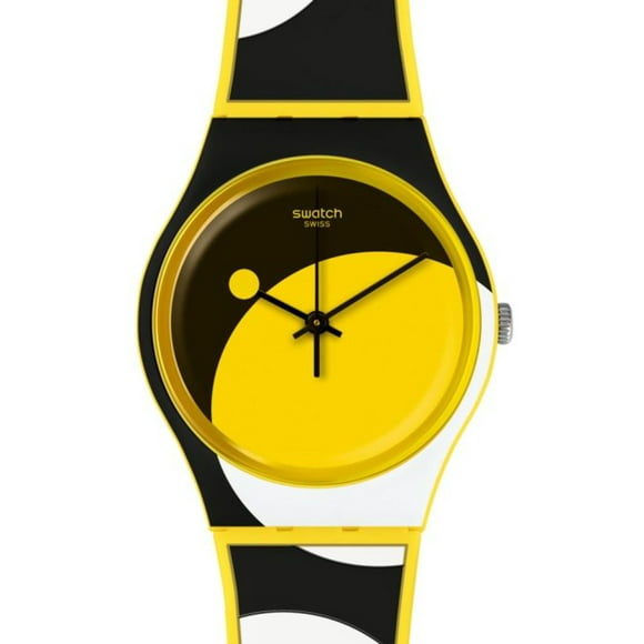 Swatch GJ139 Unisex D-Form Black And Yellow Dial Strap Watch