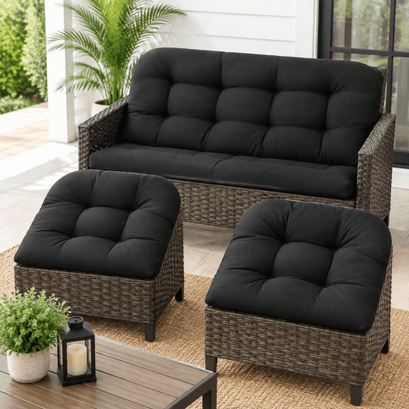 Black Outdoor Wicker Chair Cushion Set, 3-Piece Patio Seating Cushions for Indoor and Outdoor Use