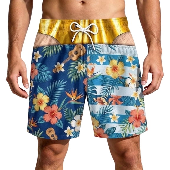 Shorts for Men Funny Swim Trunks for Men, Patriotic Quick-Dry Shorts, Realistic Illusion, Patriotic Prints
