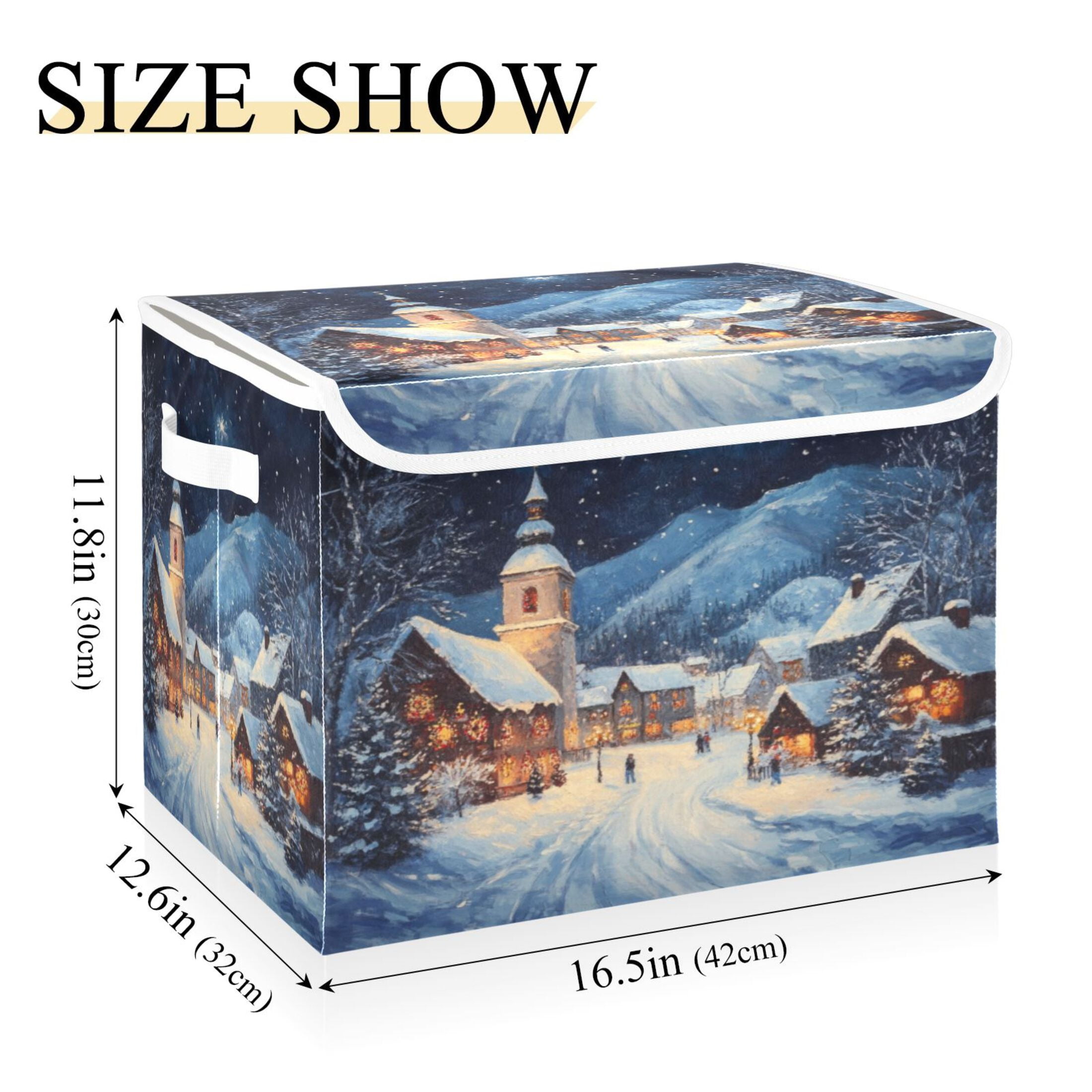 Storage Box With Lid 16.5x12.6x11.8In Foldable Stacked Household Storage Box Christmas Snow Picture