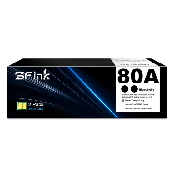 80A (2Pack Black) Toner Cartridge Compatible for HP 80A CF280A 80X CF280X Toner Cartridges for LaserJet Pro 400 M401 M401n M401dw MFP M425 M425dw M425dnSeries Printer High Yield