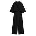 thumbnail image 7 of Women's Matching Tracksuit Set Baeitkot Women's Solid Casual 2 Piece Outfits Oversized Button Down Shirts High Waist Pleated Wide Leg Pants Loose Matching Tracksuit Set Black L, 7 of 7