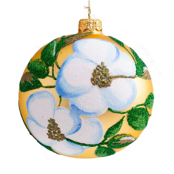 Magnolia Flowers Ball Polish Glass Christmas Tree Ornament