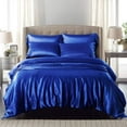 thumbnail image 3 of 7 Piece All Season - Satin Comforter Set (Comforter + Flat Sheet + Fitted Sheet 19'' + 4 Pillowcases) 600 GSM Comforter Sheet Set Wrinkle Fade Free for All Seasons( California King Size,Royal Blue ), 3 of 3