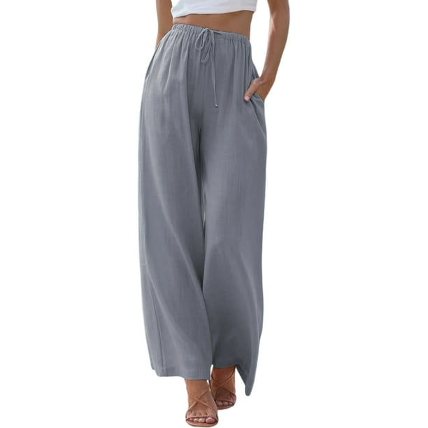 Sexy Dance Women Palazzo Pant Wide Leg Pants Drawstring Trousers Loose Fit  Bottoms High Waisted Gray L 