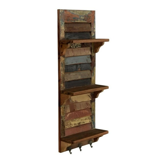 Pemberly Row Wall Mounted Solid Wood Display Shelf in Brown Multicolor