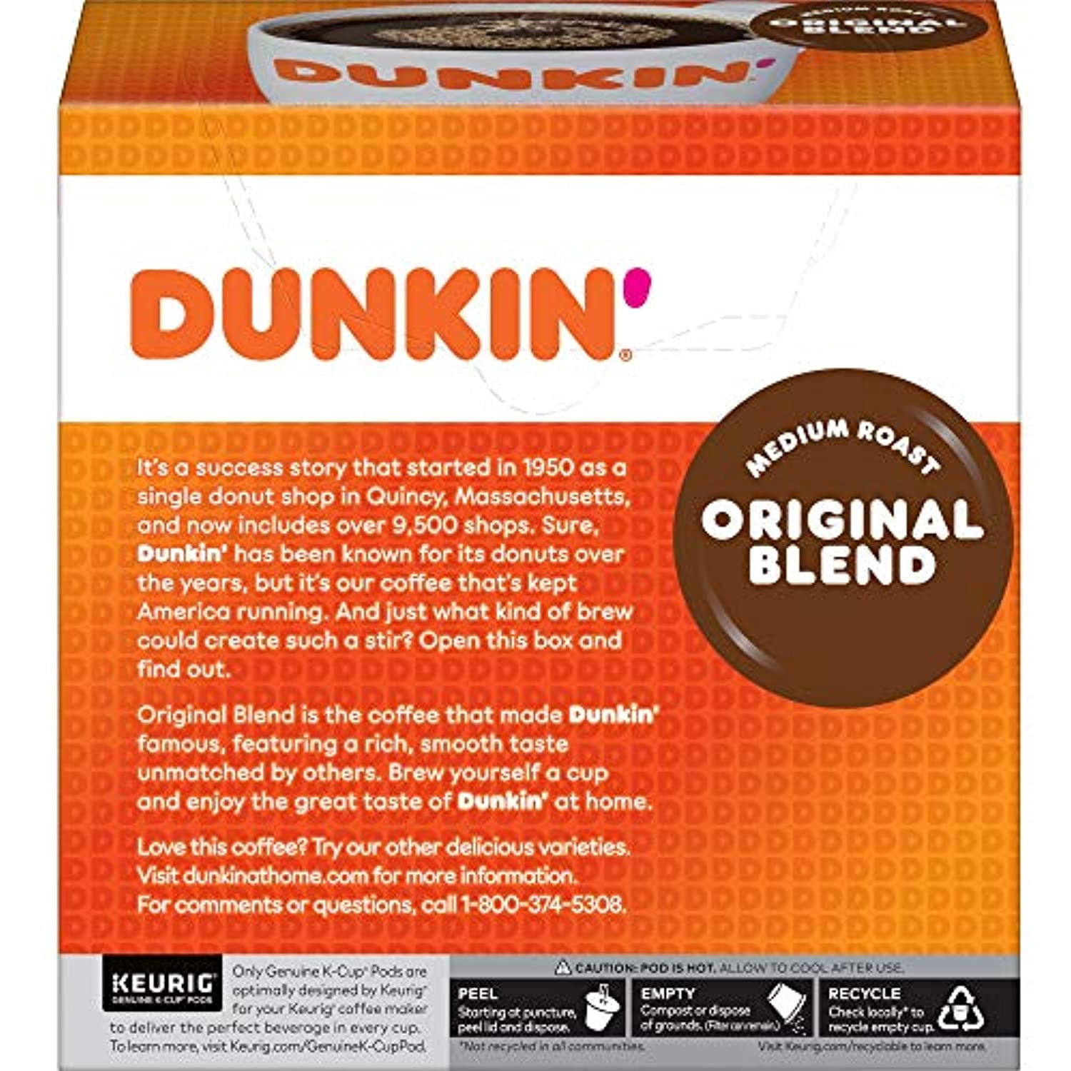 Dunkin Donuts Coffee, Original Blend Medium Roast Coffee, K Cup Pods For Keurig Coffee Makers, 128 Count