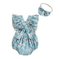 thumbnail image 4 of Odeerbi Baby Bodysuit Layette Set Onesie for Toddler Girls 2025 Fashion Cute Flowers Print Ruffles Flying Sleeve Romper Bow Headdress Suit Blue, 4 of 9