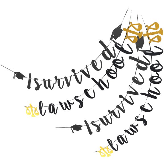 2 Sets Graduation Garland Banner for Law School Party Decorations, Black Congratulations Banner for Celebration and Favors
