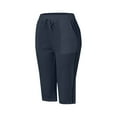 thumbnail image 2 of zicth Blue Womens Sweatpants Capris Pants Women Fashion Solid Color Cotton Flax Elastic Long Pants Beach Leisure Trousers Shorts Streetwear Trousers Size XS, 2 of 4