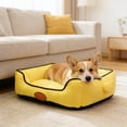 thumbnail image 2 of Washable Bolster Dog Bed, Soft Cotton Filled Pet Sofa Cushion, Non-Slip Calming Cat Bed for Small Medium Dogs Cats, 22.83x16.93in, Yellow, 2 of 6