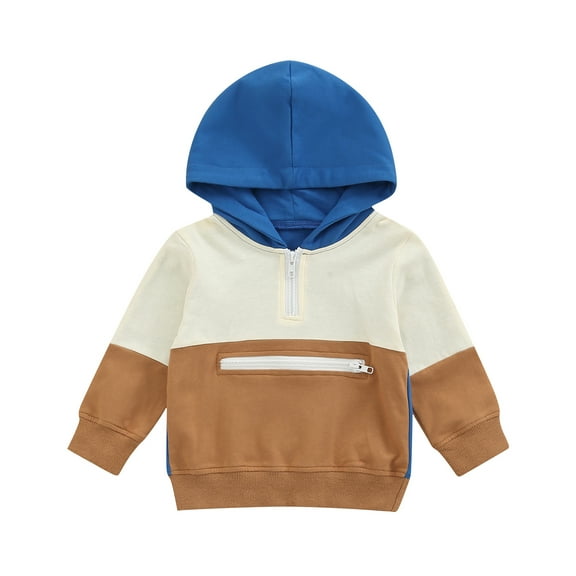 Inevnen Toddler Baby Boys Color Block Hoodies Pullover Tops Quarter Zip Long Sleeve Sweatshirts with Zipper False Pocket