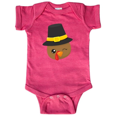 

Inktastic Thanksgiving Turkey Turkey With Pilgrim Hat Gift Baby Boy or Baby Girl Bodysuit