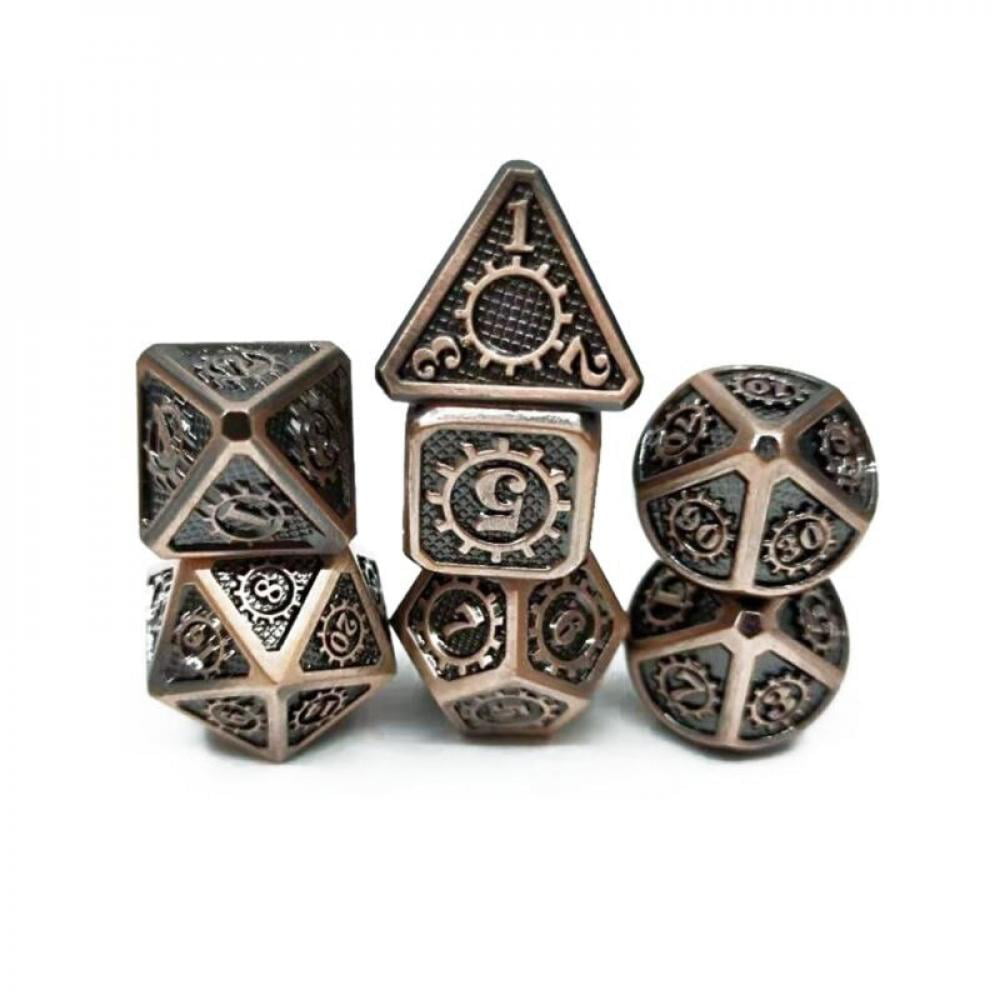 7Pcs/set Copper Metal Polyhedral Dice w Bag DND RPG MTG Role Playing Board 