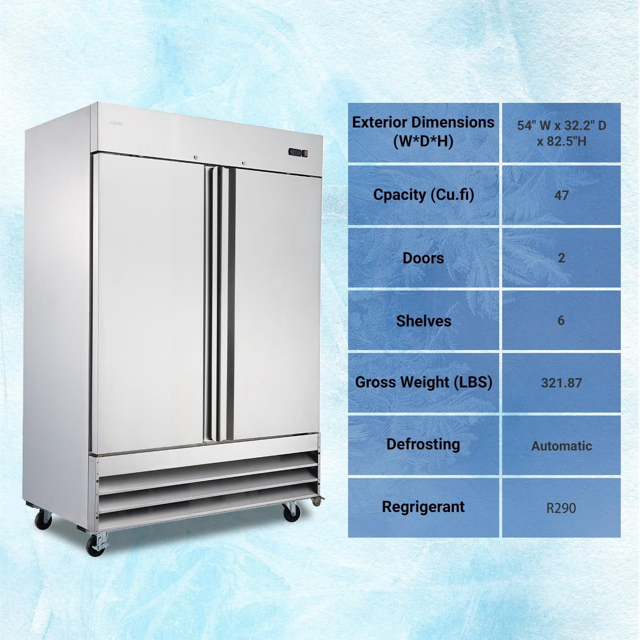 Smad 47 Cu ft Upright Commercial Freezer Removeble Shelves, Inner Lighting, Restaurant, Bar, Shop