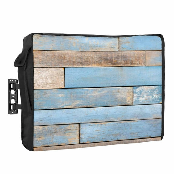 Outdoor TV Cover 52 to 55 Inches, Vintage Blue Brown Wood Grain Farmhouse Country Waterproof and Weatherproof TV Cover with Remote Control Pocket, Flat Screen TV Cover Protector for Outside TV