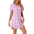 thumbnail image 4 of INSPIRE CHIC Women's Nightshirt Round Neck Short Sleeves Sleepshirt Striped Nightgown M Pink, 4 of 6