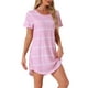 thumbnail image 4 of Camisón de noche para mujer INSPIRE CHIC, cuello redondo, mangas cortas, vestido de dormir a rayas, talla XL, color rosa, 4 of 6