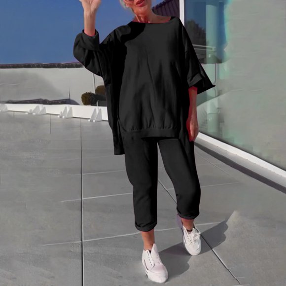 Outfits Women's Sports Tracksuits Long Sleeve Pullover Round Neck Sweatshirt and Sweatpants Suit