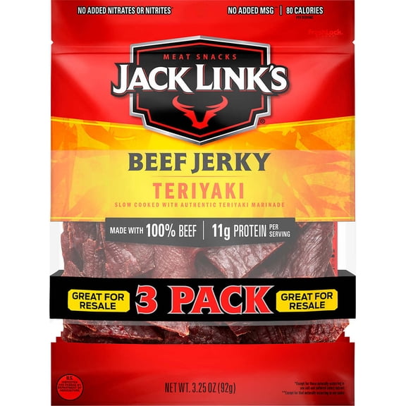 Jack Link's Beef Jerky, Teriyaki, 3.25 oz, 3 Pack