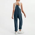 thumbnail image 5 of Womens Suspender Jumpsuits Fashion Solid Color Sleeveless Baggy Comfy Bib Overalls Wide Leg Pants with Pockets Navy Small, 5 of 6