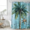 thumbnail image 6 of Coastal Blue Green Shower Curtain Set - Standard 72" x 72" Washable Bathtub Curtain with 12 Hooks, Ocean Beach Tropical Plant Starfish Waterproof Fabric Stall Shower Curtains for Bathroom Décor, 6 of 6