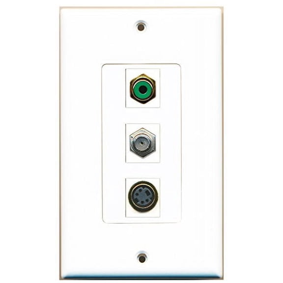 RiteAV - 1 Port RCA Green and 1 Port Coax Cable TV- F-Type and 1 Port S-Video Decorative Wall Plate Decorative