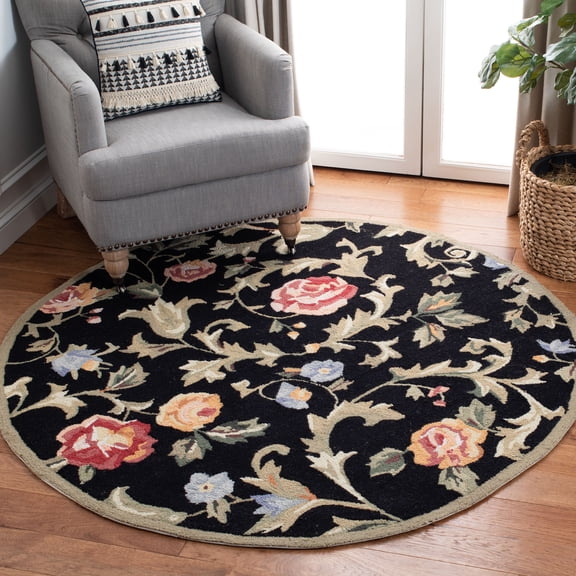 Safavieh Chelsea Georgiana Bordered Wool Area Rug, Black, 4' x 4' Round