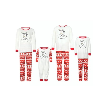 

Michellecmm Christmas Family Pajamas Set Letter Deer Print Tops+Trousers/Romper
