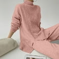 thumbnail image 4 of BLVB Womens Fall Winter 2 Piece Sweater Sets Long Sleeve Turtleneck Slit Pullover Wide Leg Pants Cozy Lounge Sets Tracksuits, 4 of 5