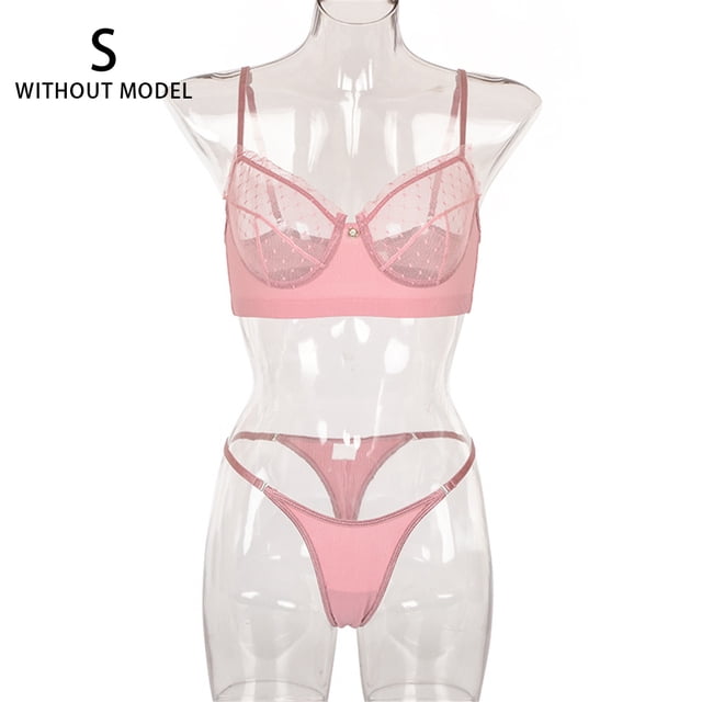 Conjunto de ropa interior sexy para mujer, pestañas de malla, sujetador de encaje, ropa interior, regalo, rosa, S seitruly XX000055-07