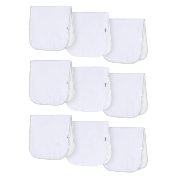 Gerber Baby Boy or Girl Unisex White Burp Cloths, 9-Pack, One Size, Solid White