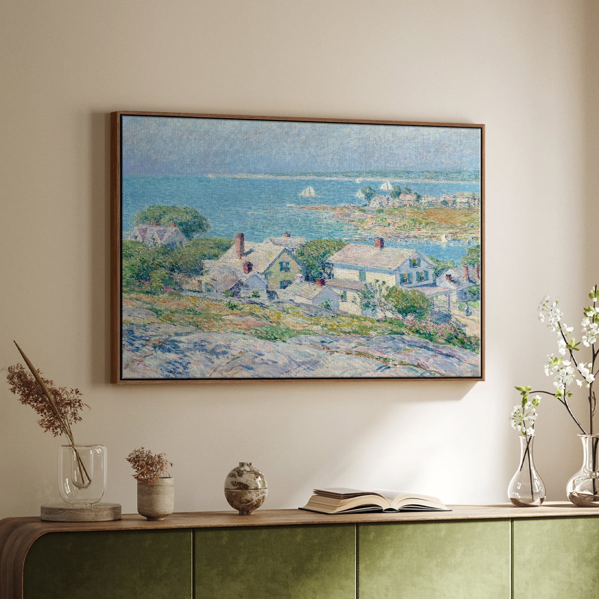Vintage Landscape-CXI By Wexford Home Framed in Walnut Wood Gallery Wrapped Canvas 25 in. x 37 in.