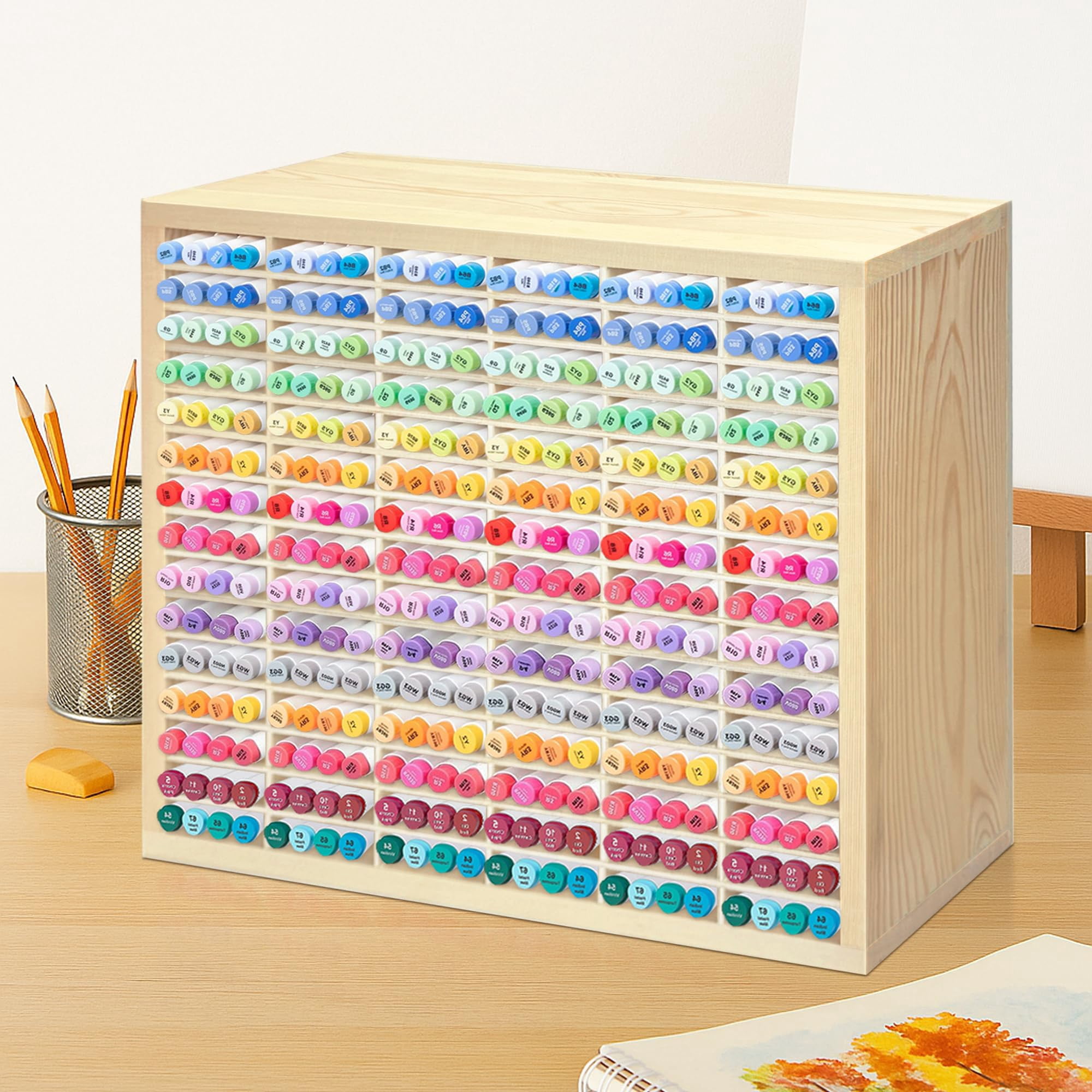 Marker Storage Organizer For 360 Markers Wooden Holder With 90 Slots Pens Pencils Art Supply Rack Desk Home Classroom Office Decor