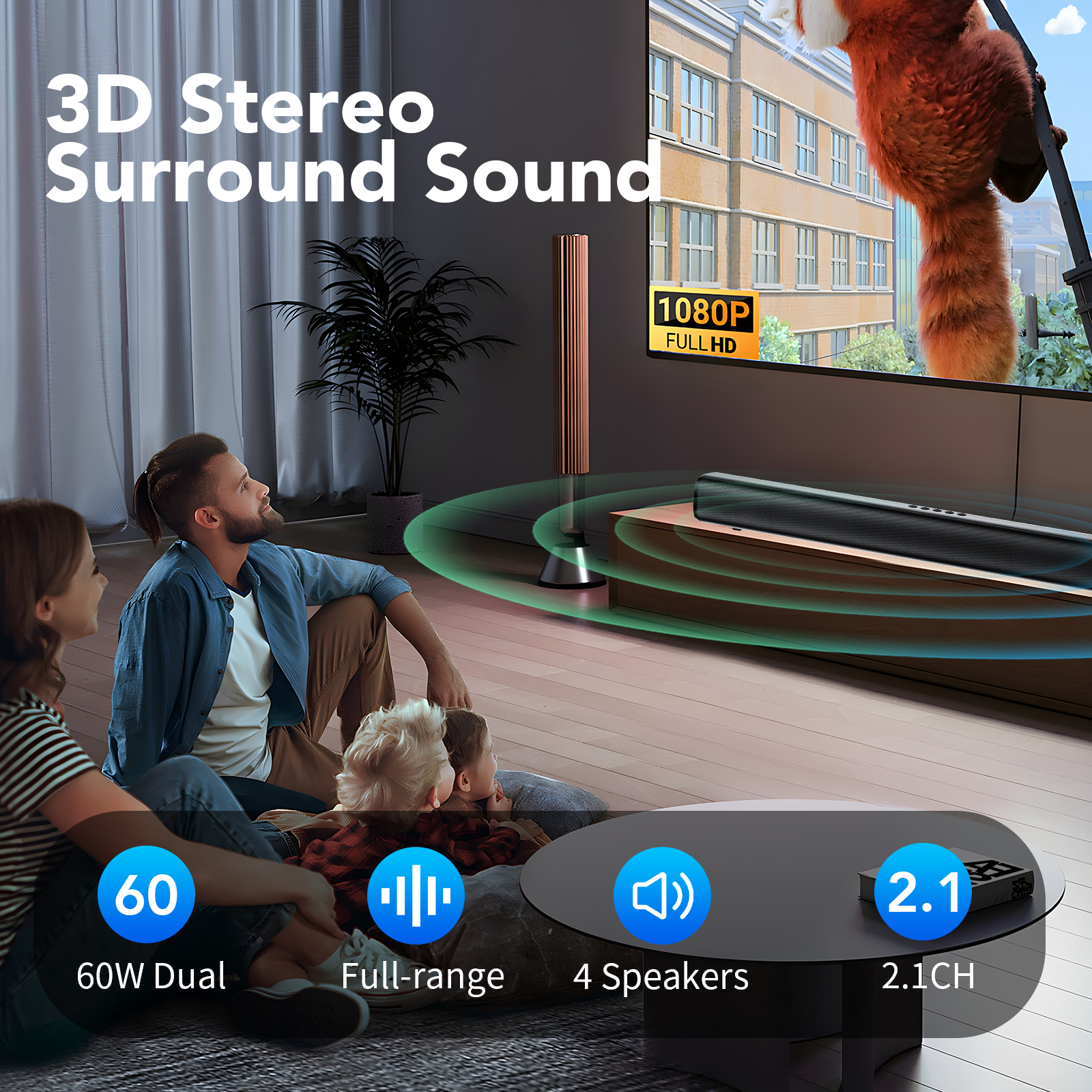CASCHO 60W 2.1 Channel Sound Bar with Subwoofer Boost photo 4