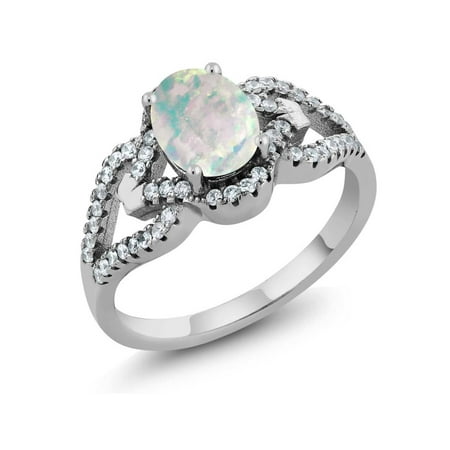 Oval Cabochon Ring Setting - 1.07 Ct Oval Cabochon White Simulated Opal 925 Sterling Silver Ring
