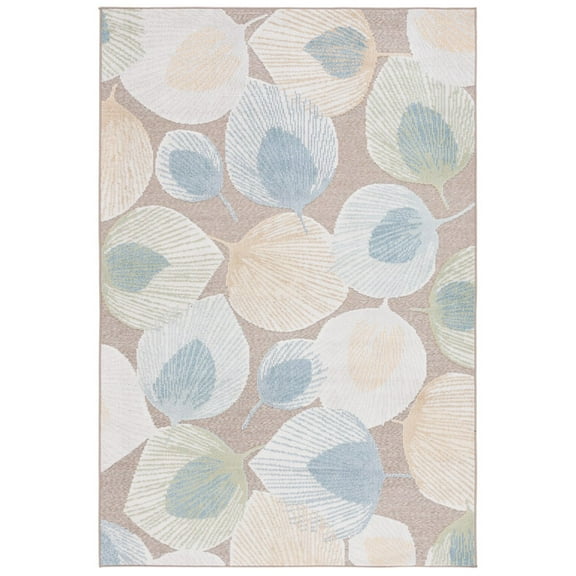 SAFAVIEH Sarasota Nash Botanical Indoor/Outdoor Area Rug, Grey/Brown, 6'7" x 6'7" Round