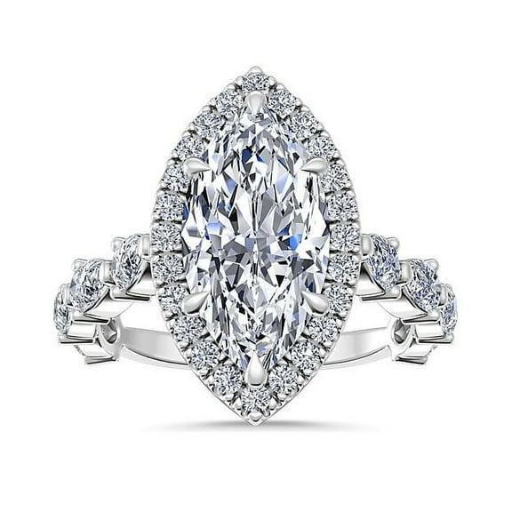 1.00 Carat Marquise Natural Diamond Beautiful Solitaire with Accents Ring for Anniversary Solid 14K White Gold Size 7
