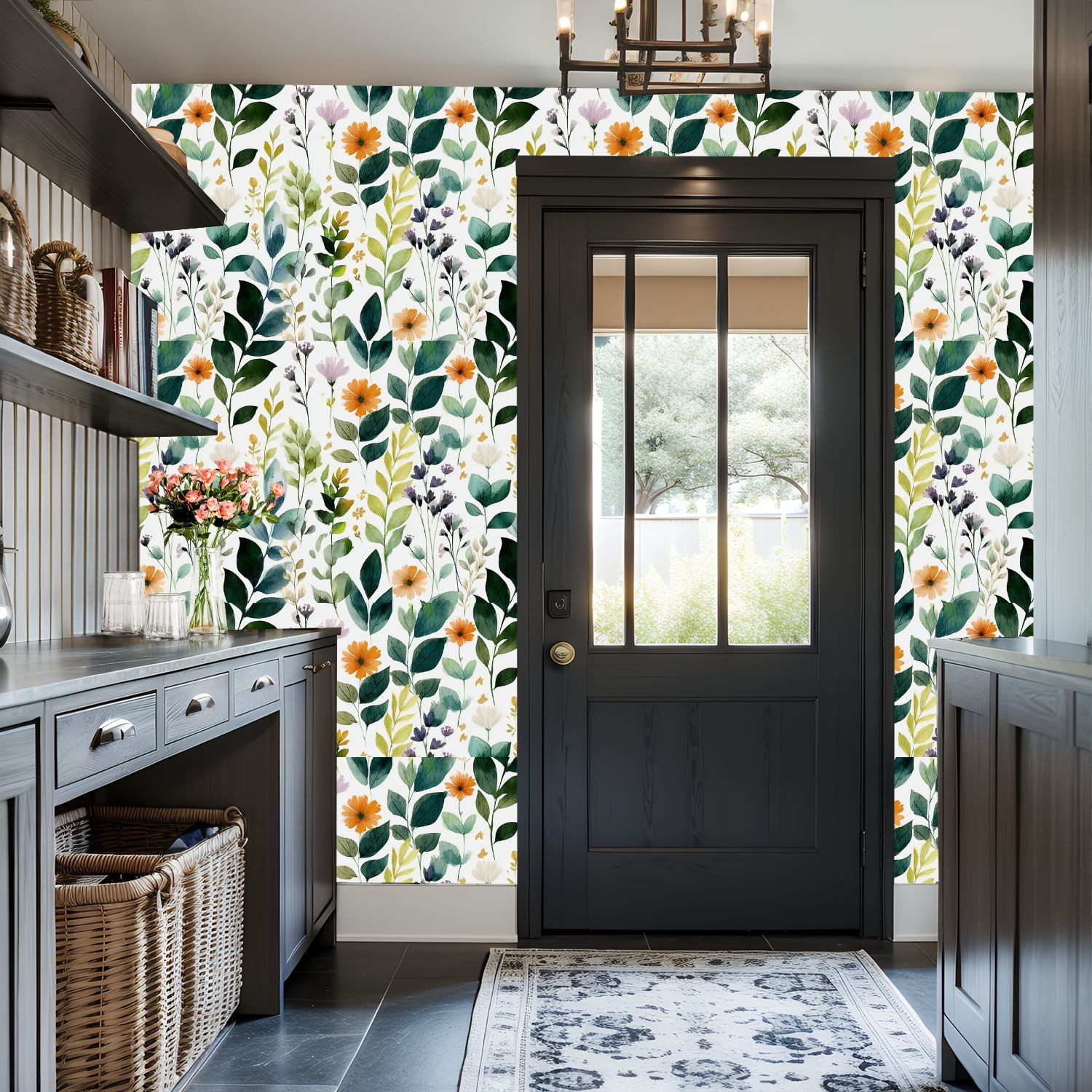 Peel and Stick Wallpaper 17.7in x 9.8ft Watercolor Floral Greenery Vibrant Blooms Contact Paper Vinyl Self-Adhesive Removable Wall Paper for Bedroom DIY Home Decor Renter Friendly