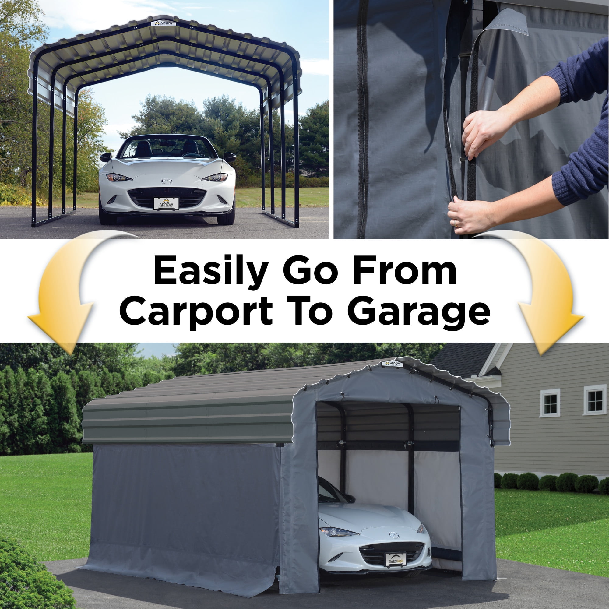 Arrow  10' x 15' x 7' 29-Gauge Carport with Galvanized Steel Roof Panels and Enclosure Kit, Eggshell