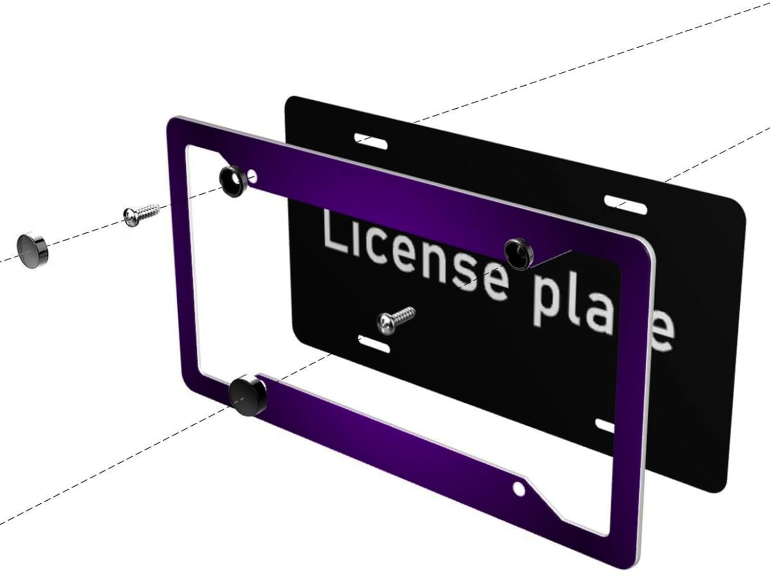 Purple License Plate Frame 2 Packs Purple Car Accessories  Metal License Plate Holder, Weather Proof, Rust-Proof  Size
