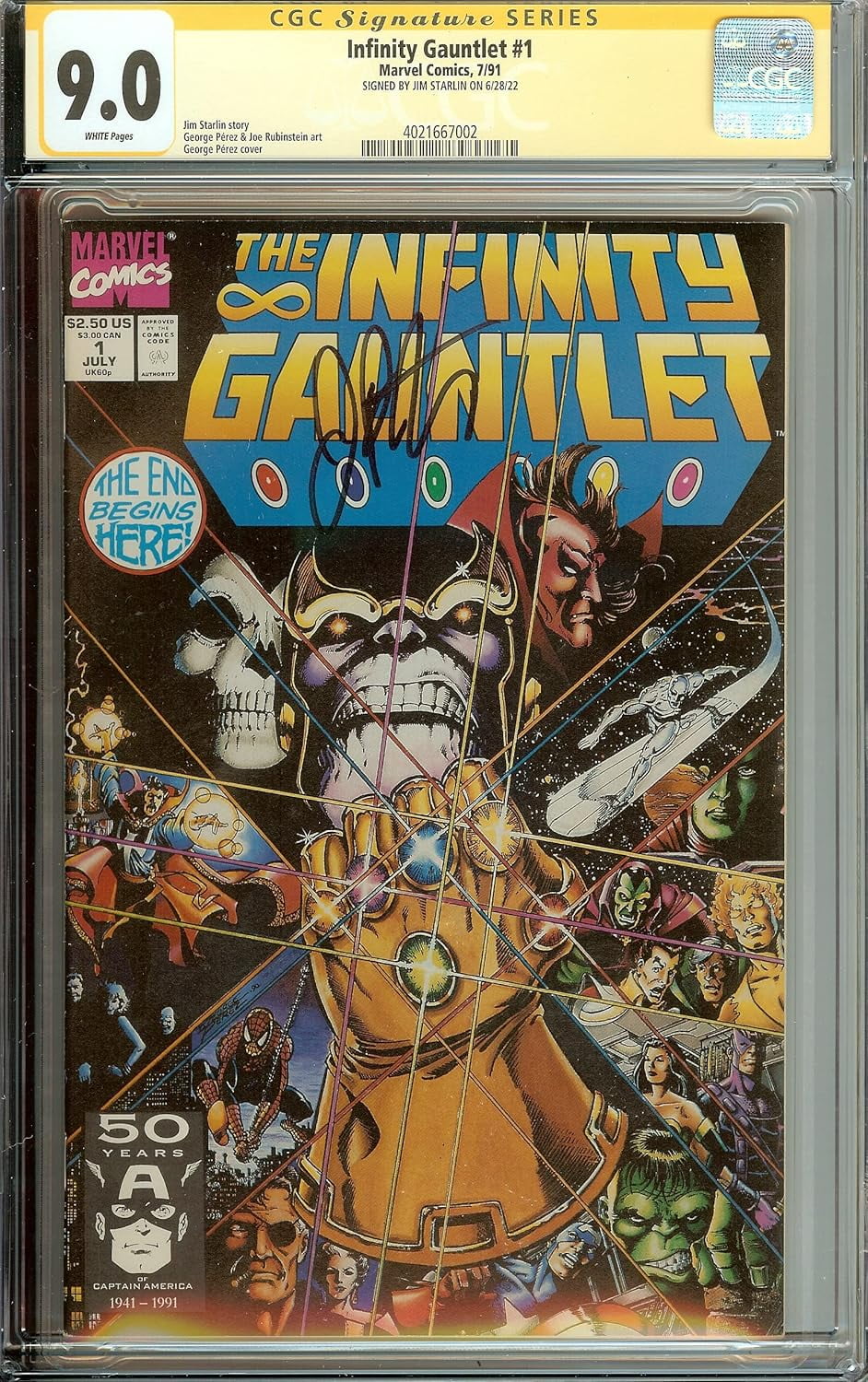 Infinity Gauntlet #1 Signed Jim Starlin CGC 9.0