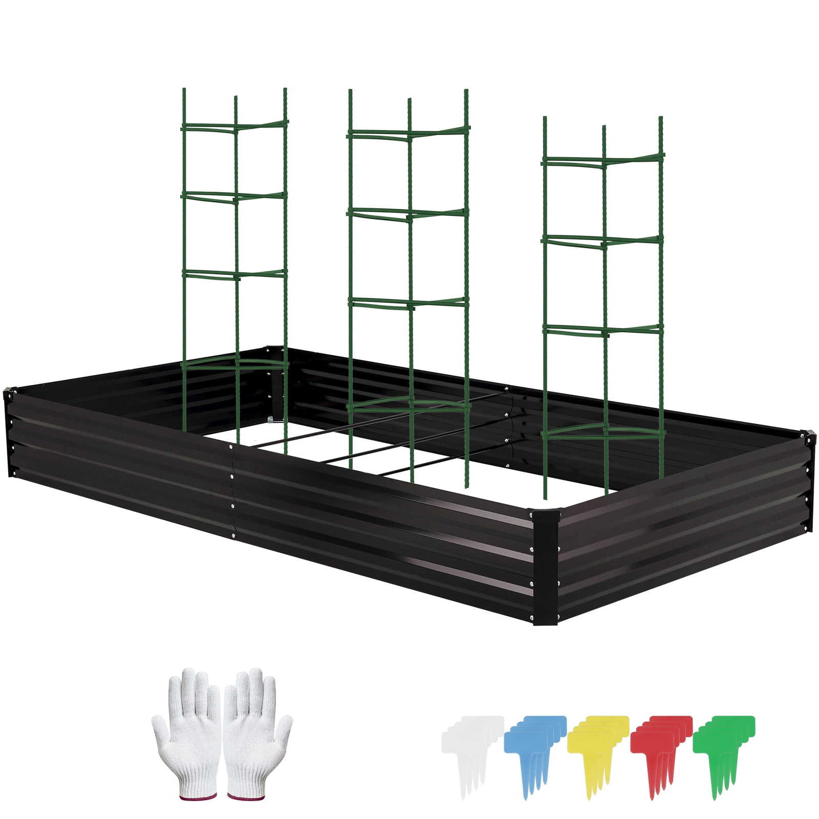 AMOBRO 8x4x1ft Outdoor Metal Raised Garden Bed Planter Box for Vegetables, Flowers, Herbs w/ 3 Tomato Cages Black