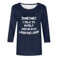 thumbnail image 5 of Honeeladyy - Camisetas de cuello redondo y manga 3/4 para mujer, informales, básicas, de verano, estilo túnica holgada, para otoño, para uso formal (azul marino, 2XL), 5 of 5