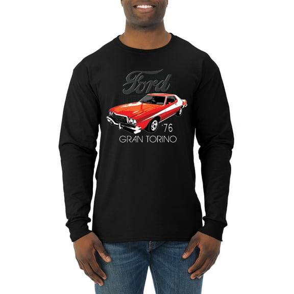Wild Bobby, Ford '76 Gran Torino Vintage Car Cars and Trucks Mens Long Sleeve Shirt, Black, Small
