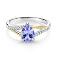 thumbnail image 2 of Gem Stone King 0.87 Ct Pear Shape Blue Tanzanite 925 Silver and 10K Yellow Gold E-F Lab Grown Diamond Ring, 2 of 4