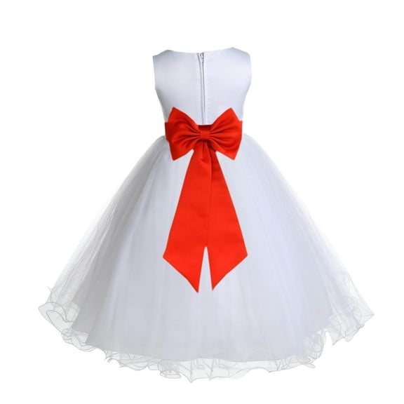 Ekidsbridal White Red Tulle Rattail Edge Flower Girl Dress Christening Formal Evening Gown for Photoshoots 829T S